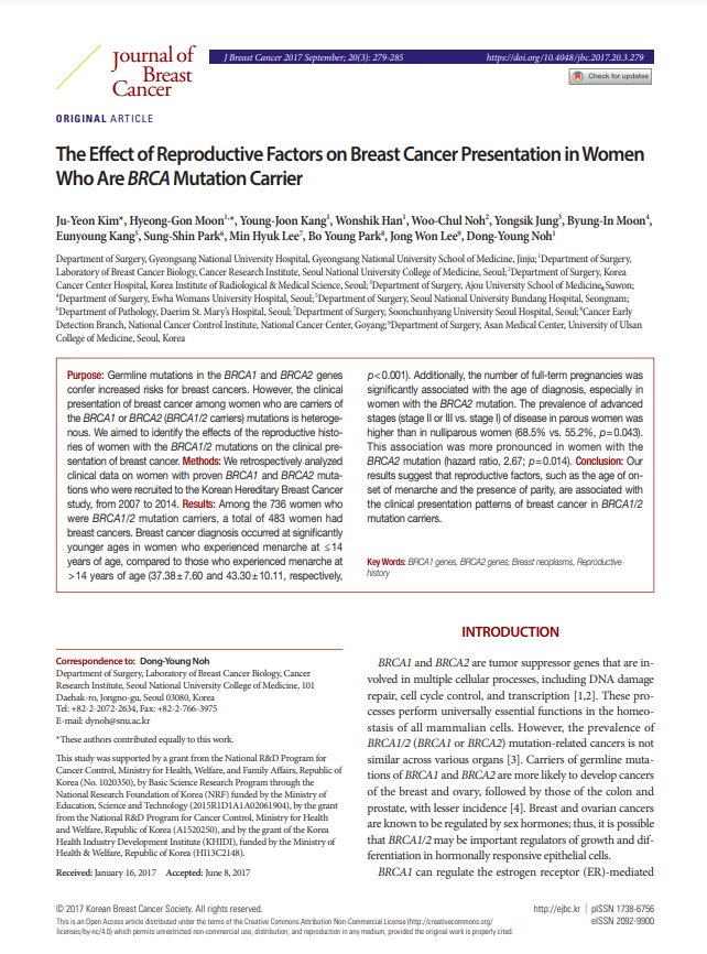 The Effect of Reproductive Factors on Breast Cancer Presentation in Women Who Are BRCA Mutation Carrier
