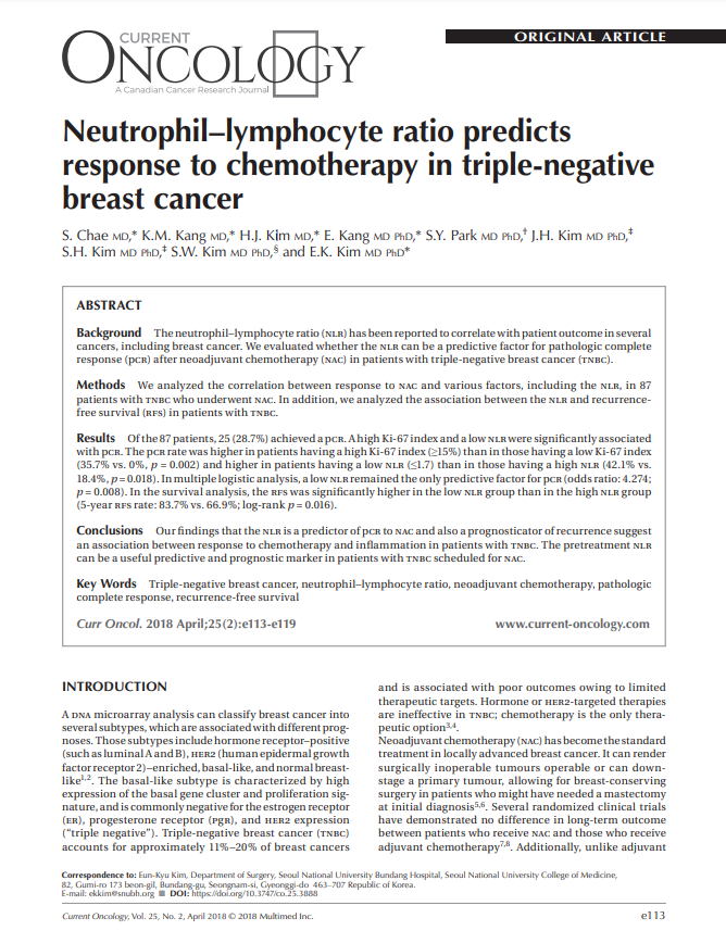 Neutrophil–lymphocyte ratio predicts response to chemotherapy in triple-negative breast cancer